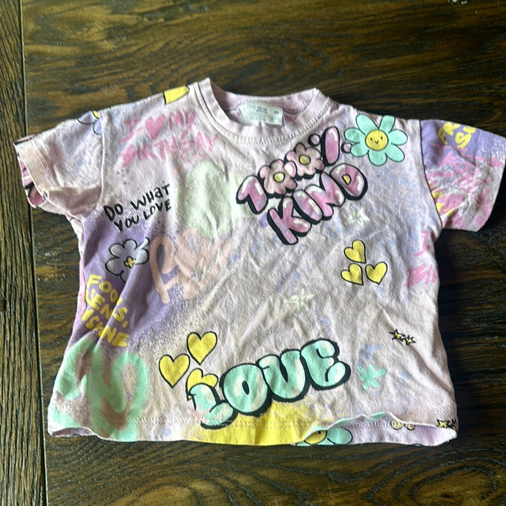 Zara Pink and Yellow Short Sleeve Tee Vibrant Graphic Design